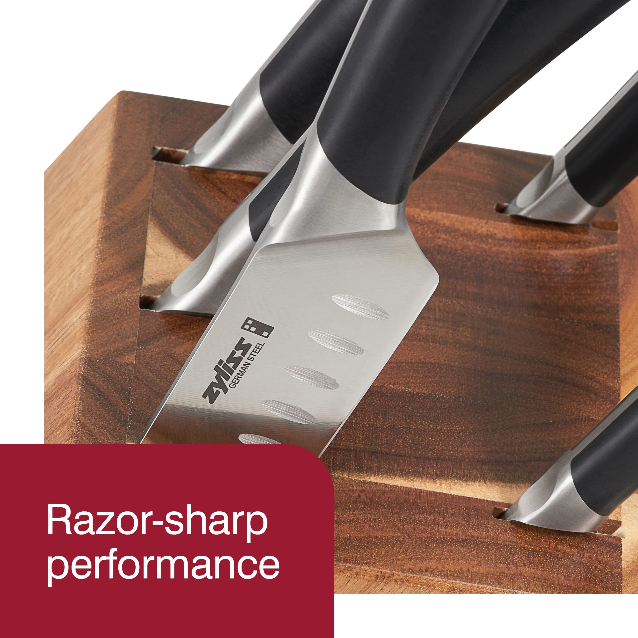Zyliss Comfort Pro 12-Piece German Stainless Steel Knife Set with Acacia Wood Block - Ultra Sharp Kitchen Knives Dishwasher Safe - Perfect for Home Chefs, Cooking Enthusiasts & Gift Giving