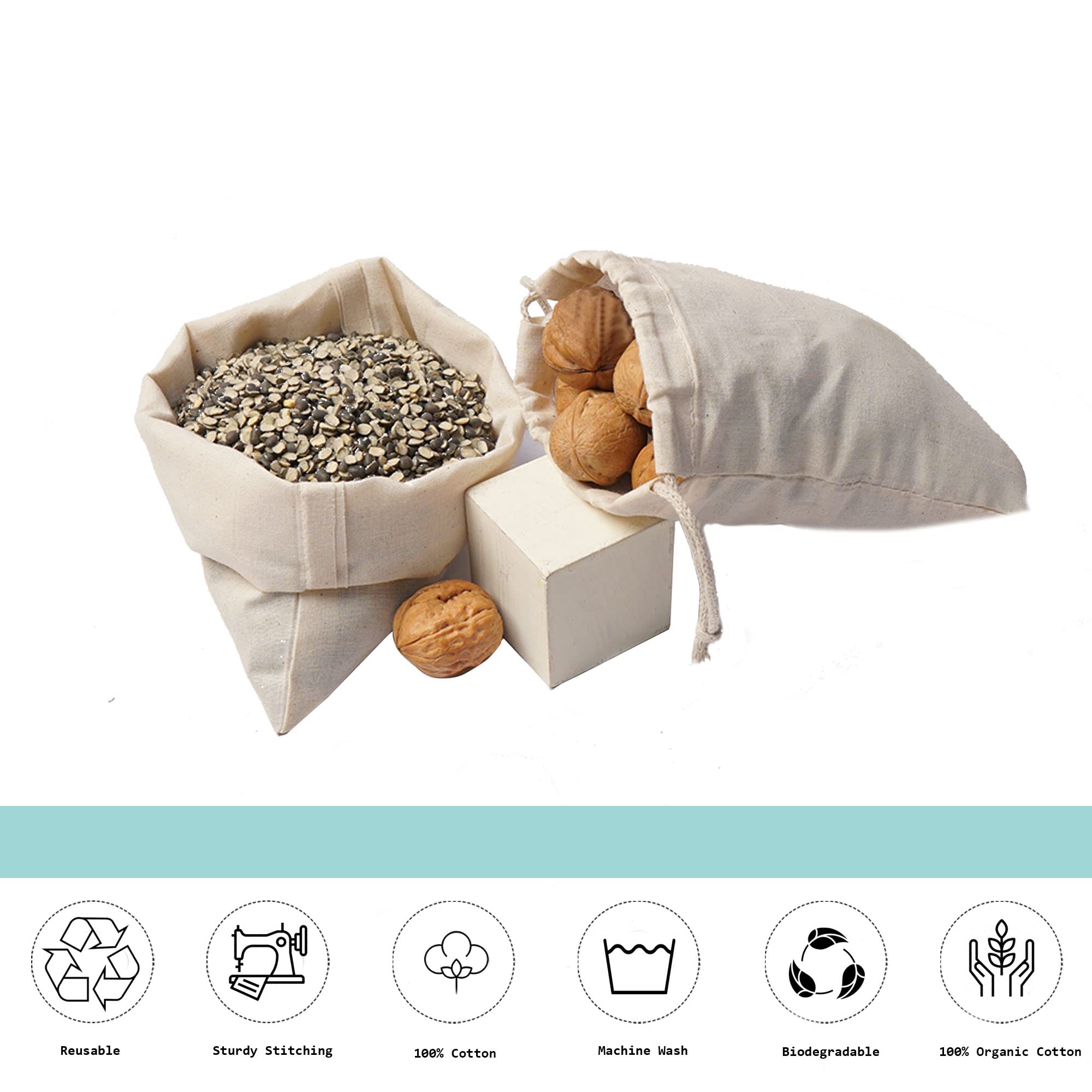 100% Organic Cotton Muslin Bags with Double Drawstring - Premium Reusable Eco-Friendly Natural Fabric (12x20 Inches, Pack of 100) - Perfect for Wedding Favors, Gift Packaging & Bulk Food Storage