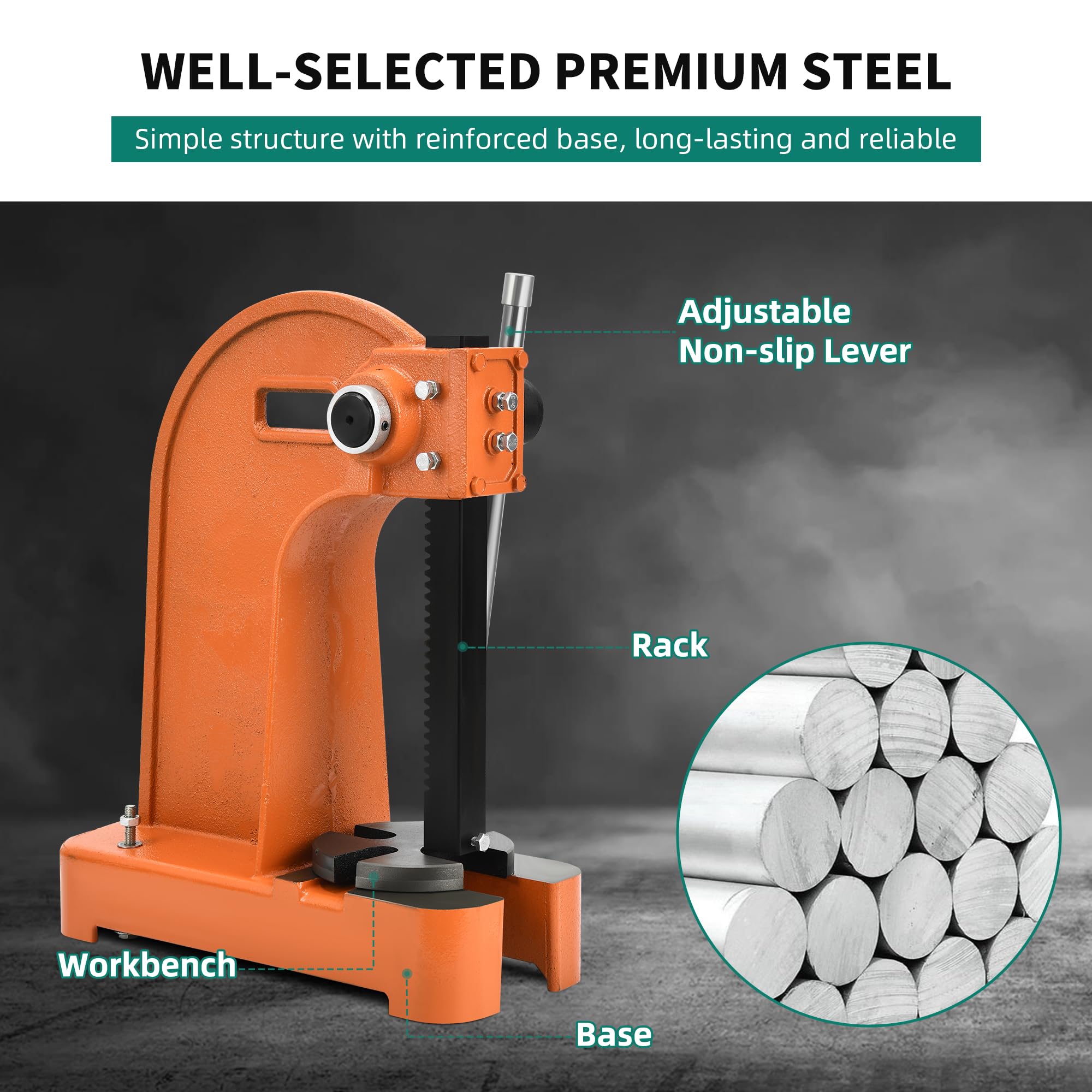 YITAHOME 3 Ton Manual Arbor Press - Heavy Duty Cast Iron Desktop Press Machine for Riveting, Punching Holes, 12.2 Inch Max Height (Orange) - Ideal for Metalworking, Jewelry Making & DIY Projects