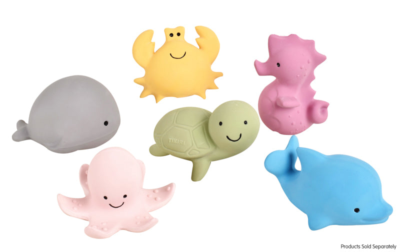 Tikiri Ocean Buddies Natural Rubber Teething Toys for Babies - Safe, Non-Toxic Chew Toys for Infants & Toddlers | Perfect for Teething Relief, Sensory Play & Bath Time Fun