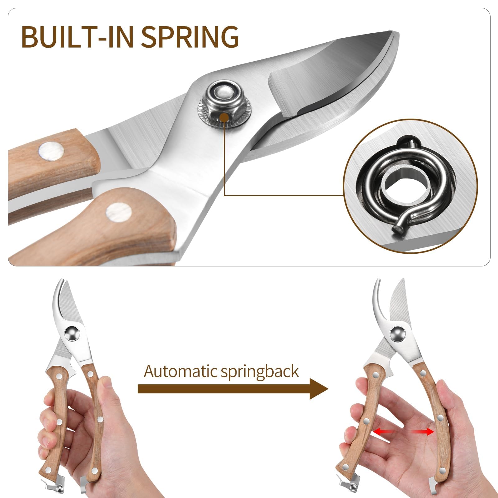 Premium Wooden Handle Pruning Shears - 3/5-Inch Cutting Capacity Garden Scissors with Sharp Stainless Steel Blades for Trimming Plants, Flowers & Shrubs | Ideal for Home Gardening, Landscaping & Outdoor Use