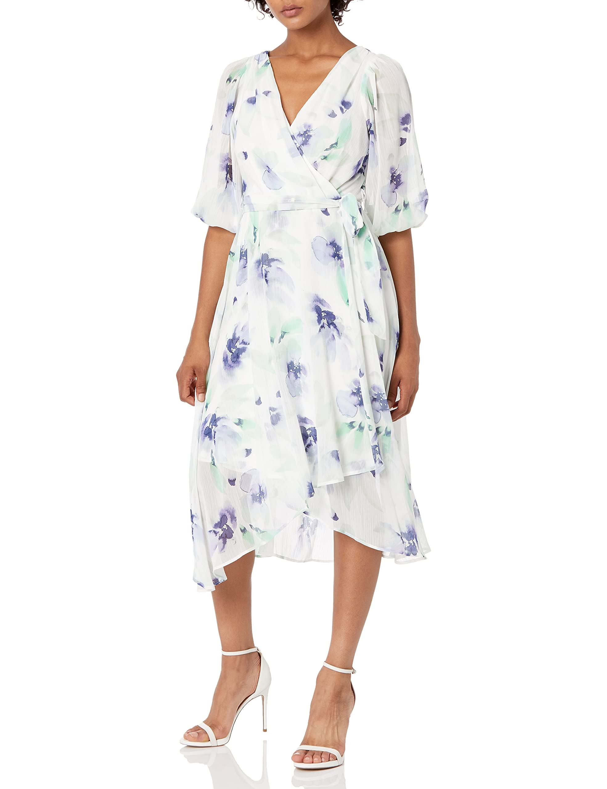 DKNY Women's Faux Wrap Dress - Elegant Stretch Knit Midi Dress for Work, Date Night & Special Occasions | Flattering Fit & Comfortable Style