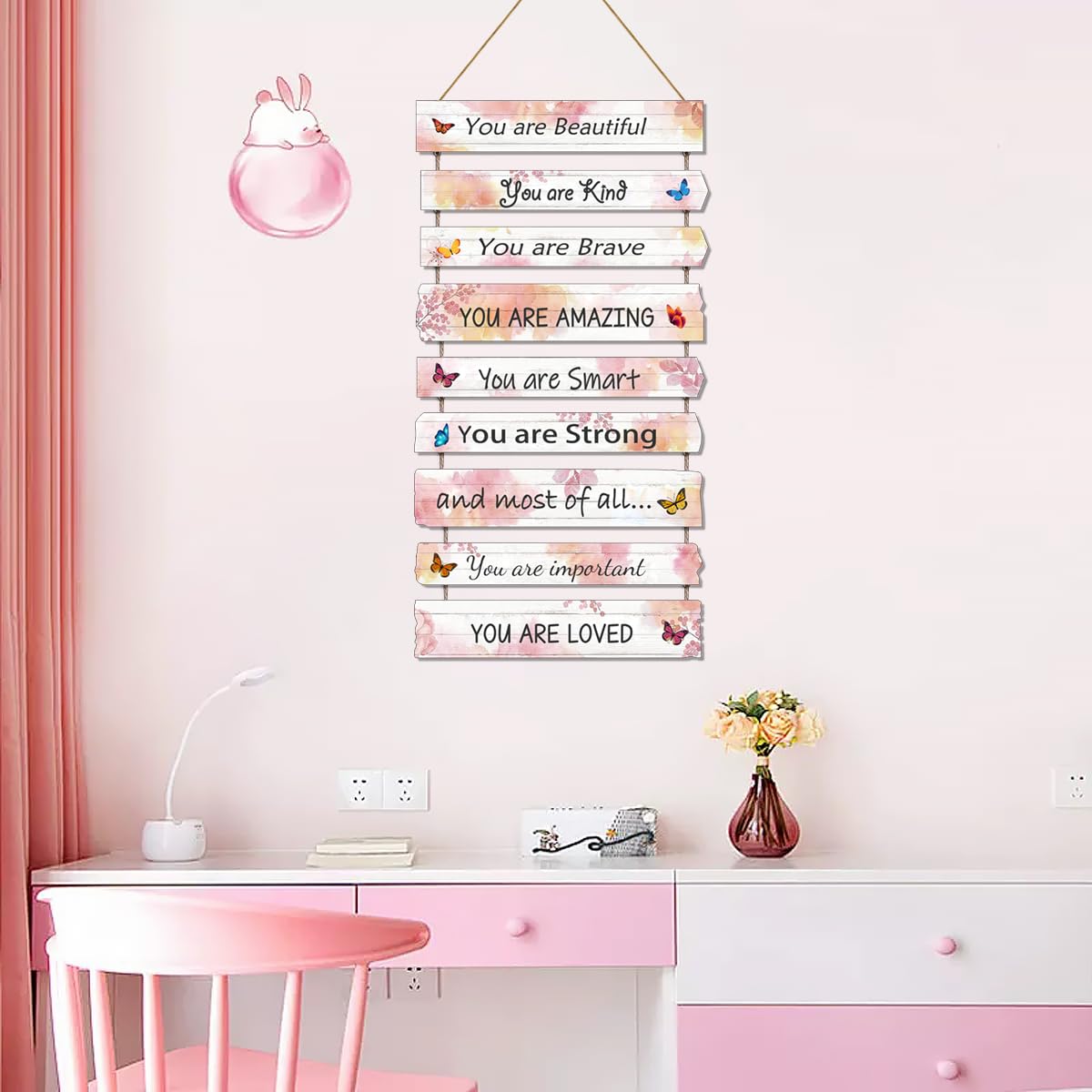 Butterfly Girl's Room Decor - Pink Wall Art for Baby Girl, Trendy Nursery & Bedroom Decorations, Dorm & Classroom Wall Signs - Perfect for Kids' Bedroom, Bathroom & Playroom Decor