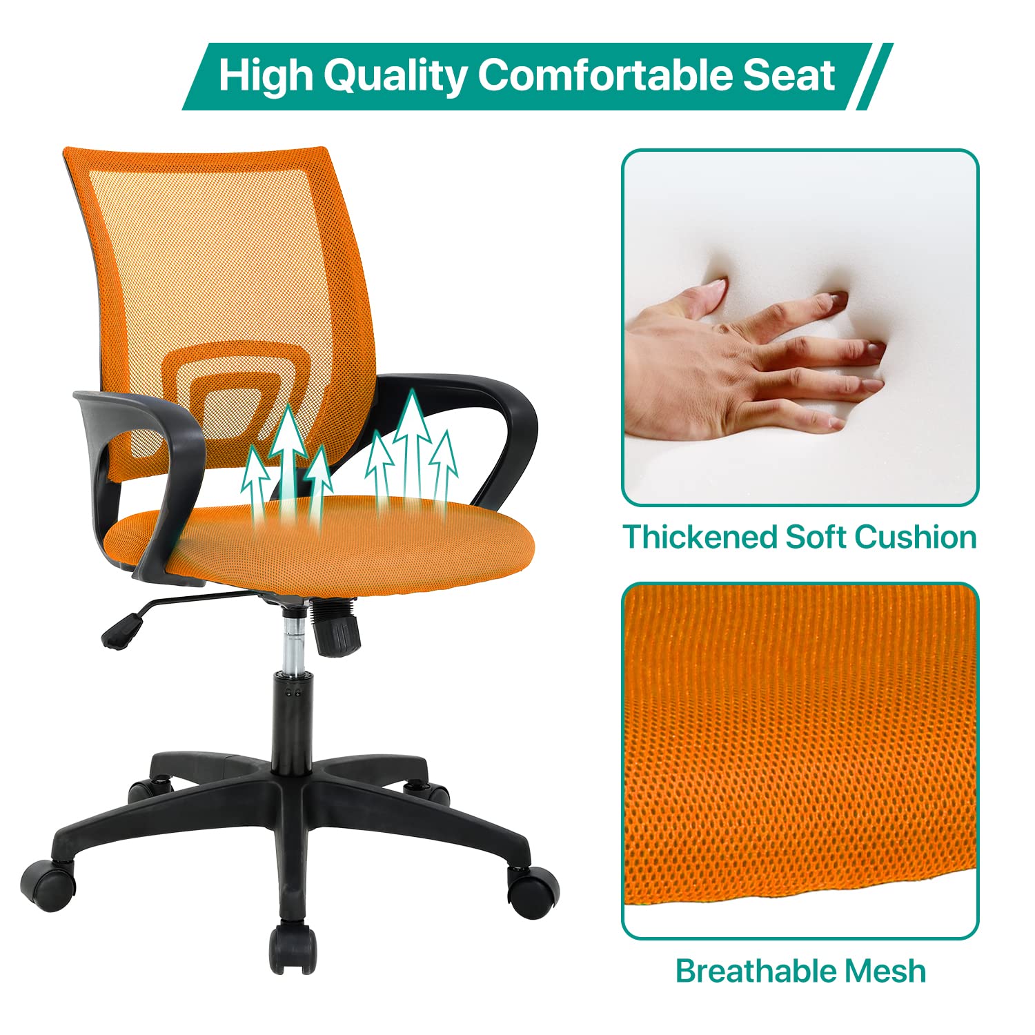 Ergonomic Mesh Office Chair with Lumbar Support - Adjustable Height Swivel Rolling Task Chair for Home Office - Mid Back Executive Computer Desk Chair - Comfortable for Long Work Hours (Orange) - Perfect for Home Office, Gaming Setup, and Remote Workspaces