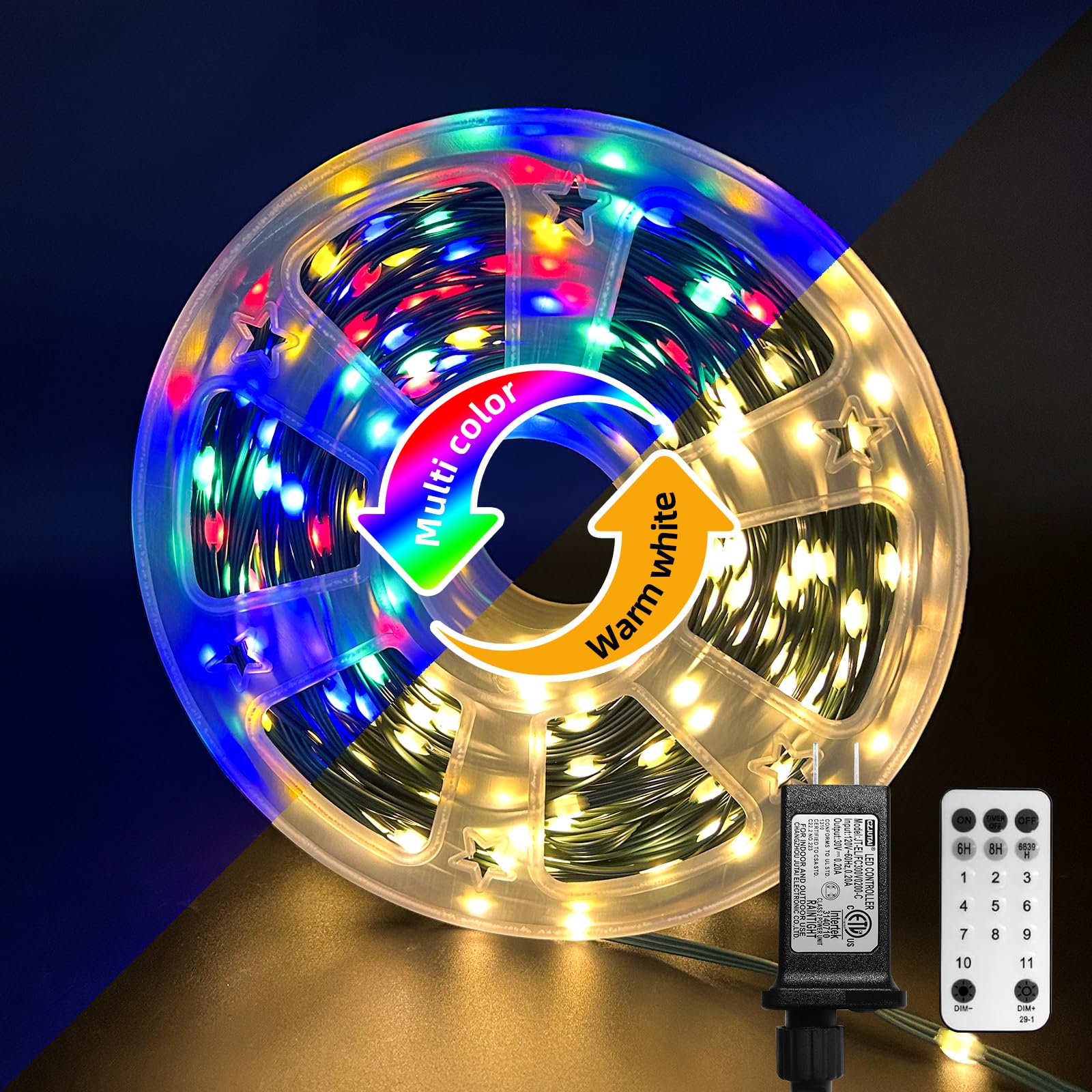Anycosy 328FT 1000LED Christmas Lights with Remote Control - Waterproof Outdoor String Lights, 8 Modes & Timer, Dual Color Changing (Warm White/Multi-Color) for Xmas Tree & Holiday Decorations - Perfect for Indoor/Outdoor Christmas Decor, Parties, and Winter Festivals