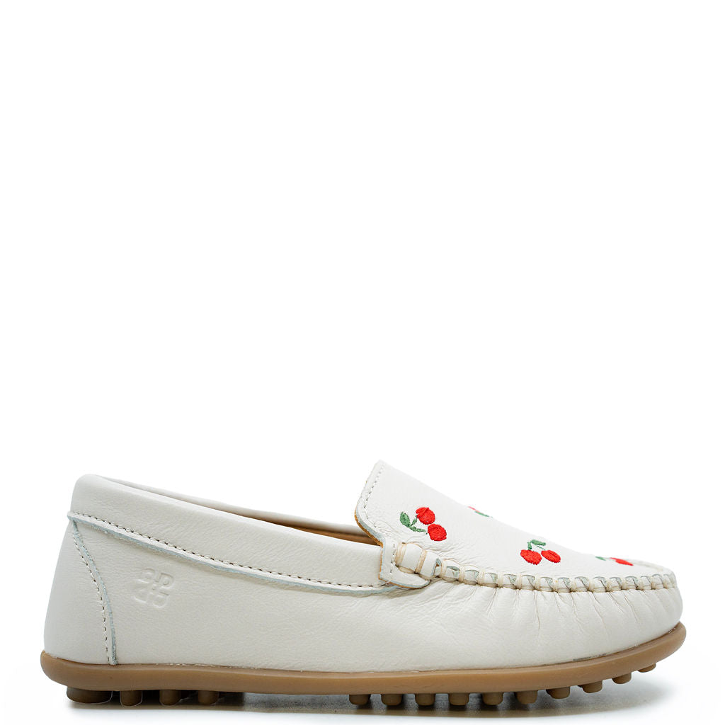 Porte Off White Cherry Loafer Shoes for Women - Comfortable Slip-On Casual Flats - Perfect for Office, Travel & Everyday Wear