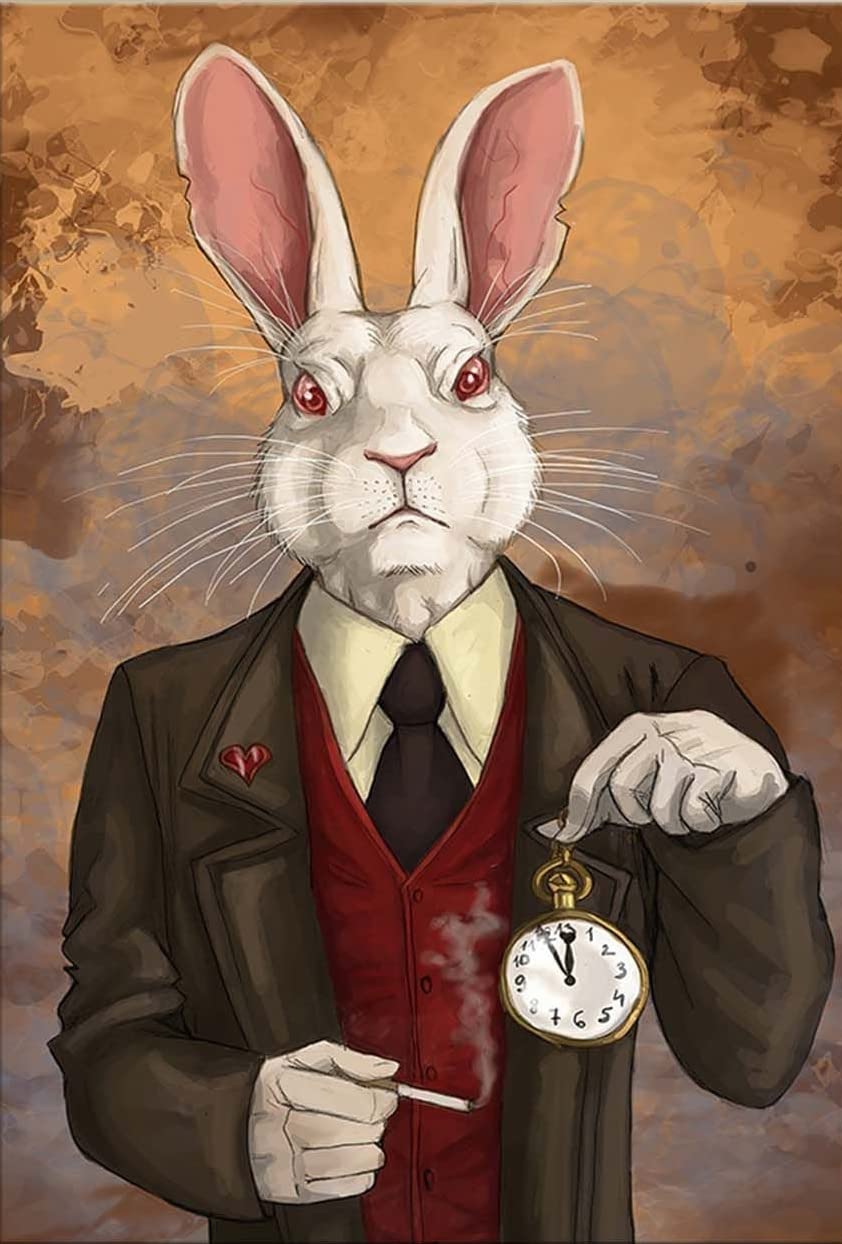 1000-Piece Wooden Jigsaw Puzzle - Mr. Rabbit Holding Pocket Watch - Challenging Adult & Kids Puzzle Game - Psychedelic Art Toy - Perfect Gift for Family Game Night & Brain Teaser Activities