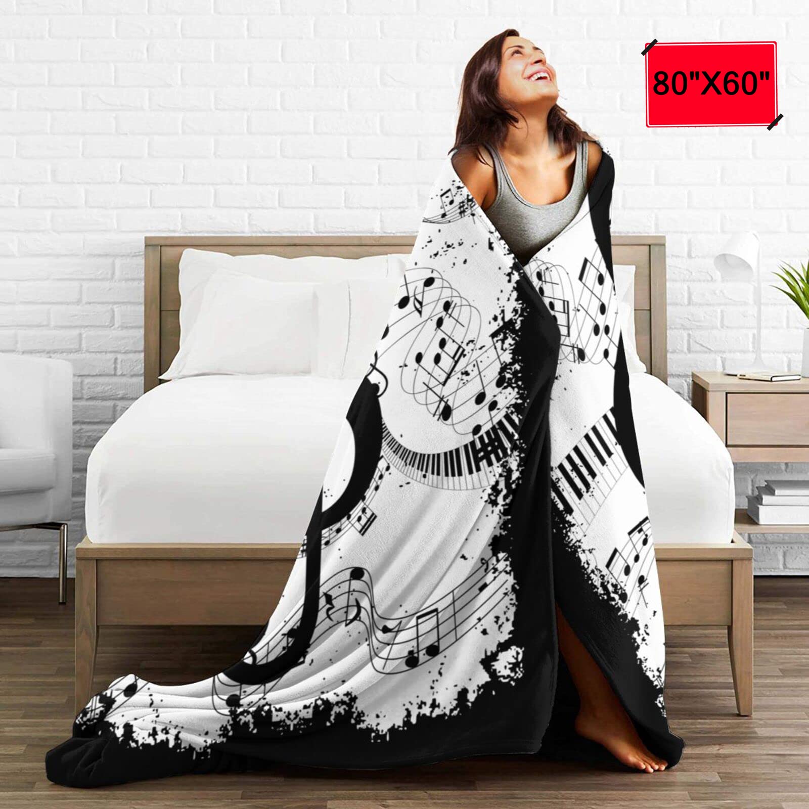 Abstract Music Note Piano Fleece Throw Blanket - 50x40 Inch Soft Flannel Blanket for Sofa, Couch, Bed & Office - All Season Cozy Blanket for Music Lovers, Home Decor & Gift