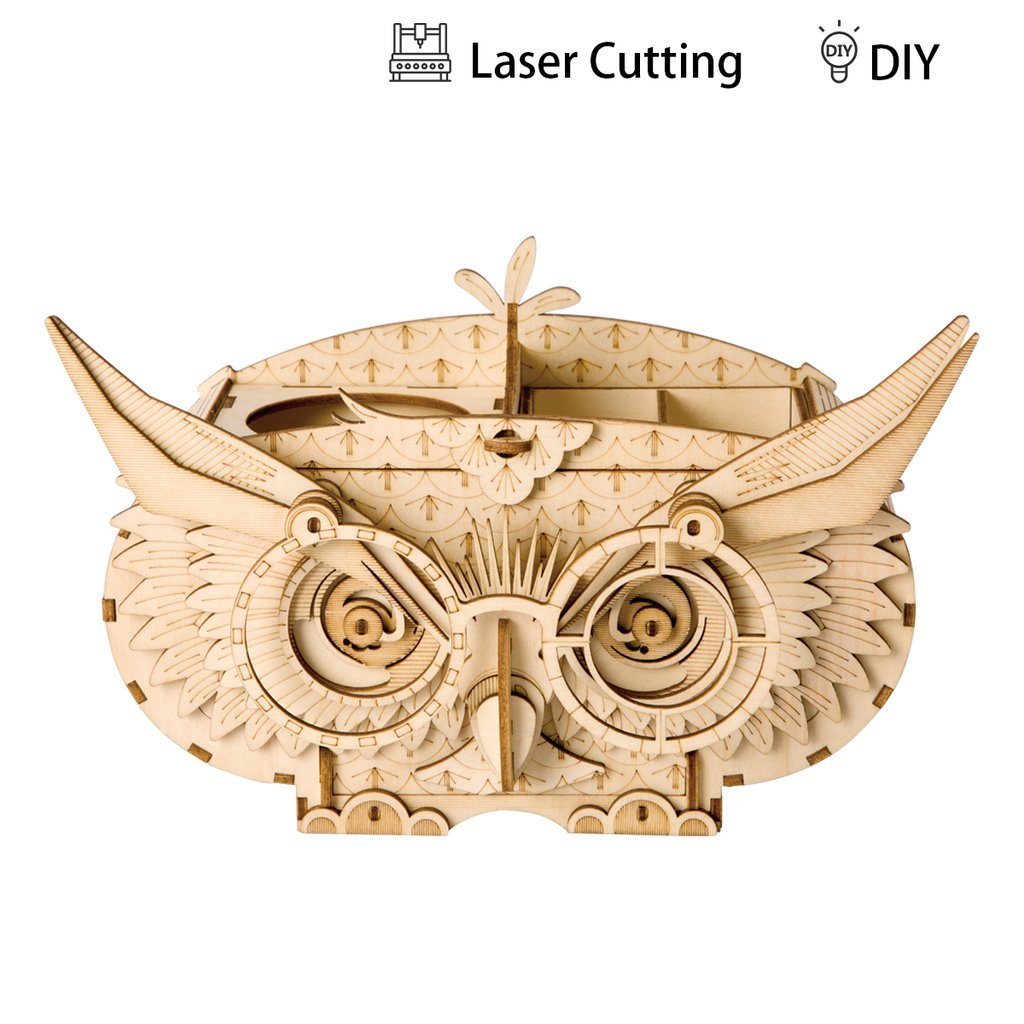 3D Laser Cut Wooden Owl Storage Box Construction Kit - DIY Wooden Puzzle Box for Home Decor & Gift Giving - Perfect for Jewelry, Keepsakes & Small Items Storage