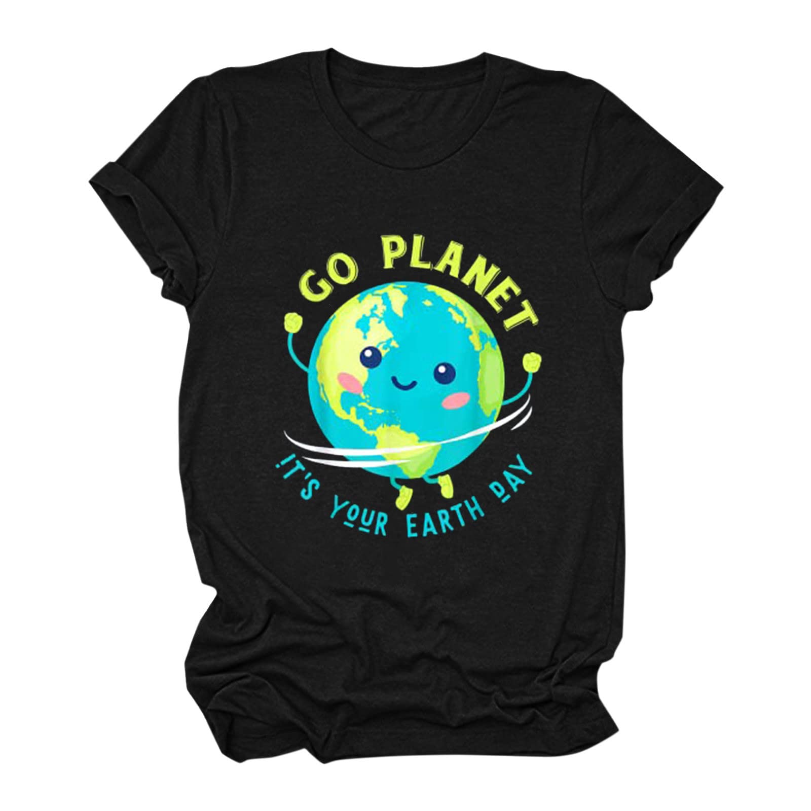 Women's Earth Day T-Shirt - Natural Planet Graphic Short Sleeve Top for Summer (Black, XL) | Eco-Friendly Casual Wear for Earth Day Events & Outdoor Activities