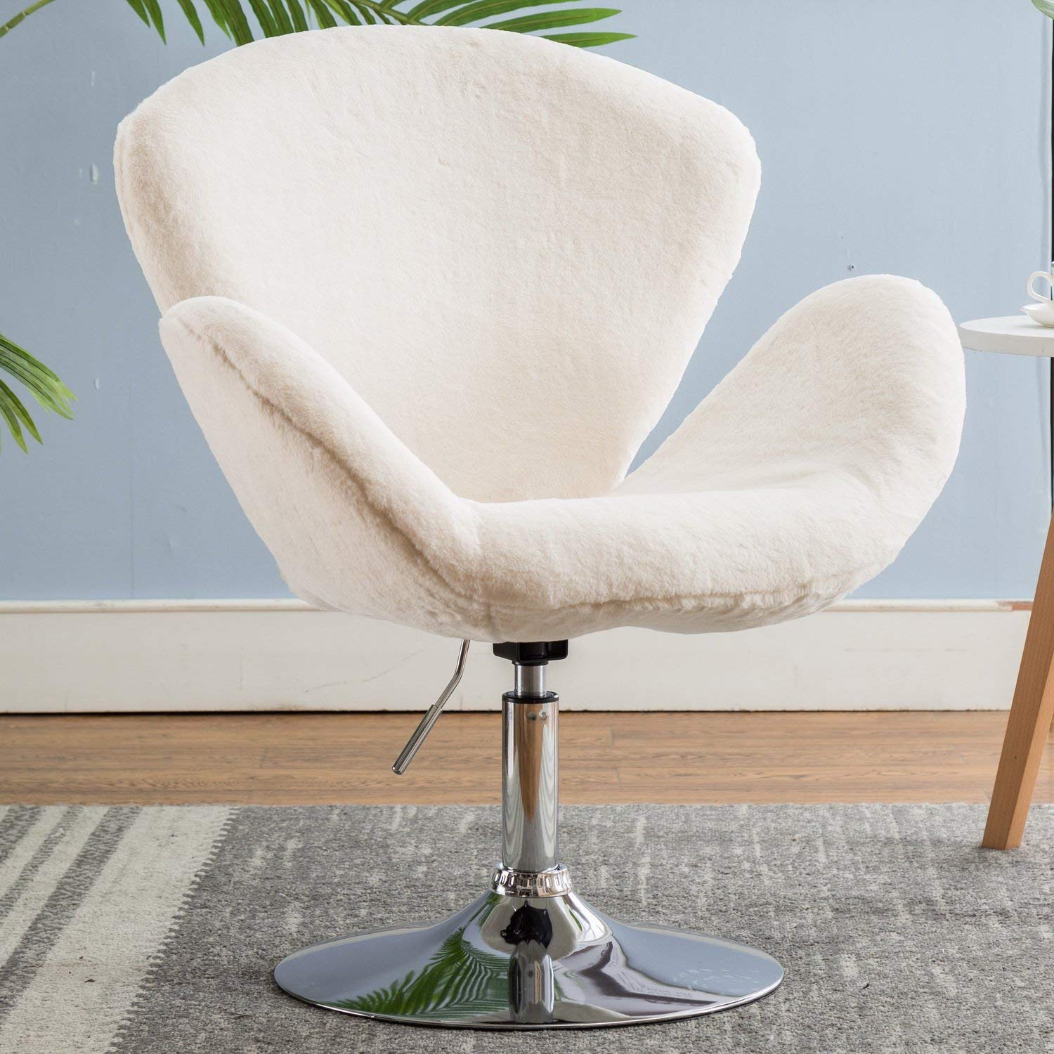 H&Y Hi&Yeah Comfy Faux Fur Swivel Desk Chair - Height Adjustable Home Office Chair with Plush Microfiber, Ivory - Perfect for Living Room, Bedroom, Vanity & Study (No Wheels)