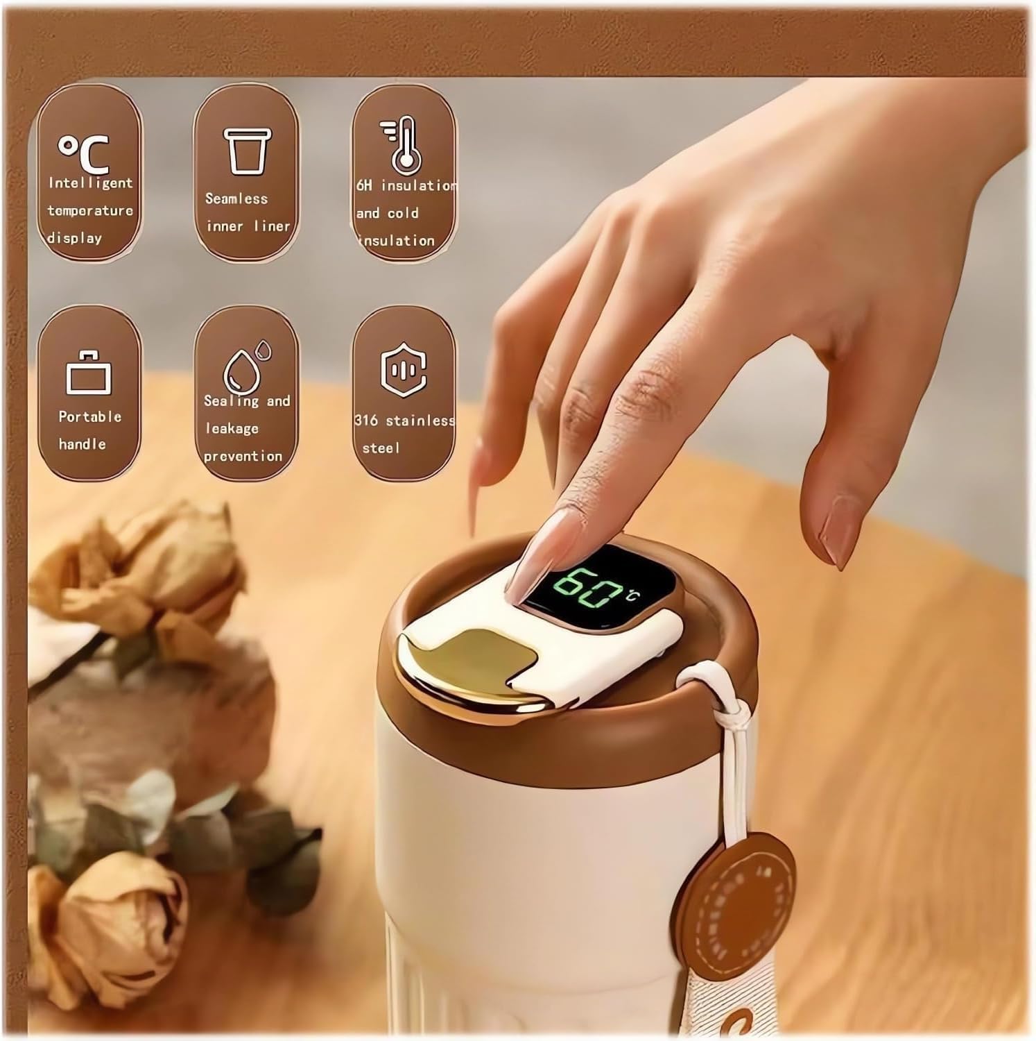 Tealier Smart Coffee Thermos with LED Temperature Display - 16oz Stainless Steel Vacuum Insulated Travel Mug - Leak Proof Lid for Hot & Cold Beverages - Perfect for Office, Commuting, and Outdoor Adventures