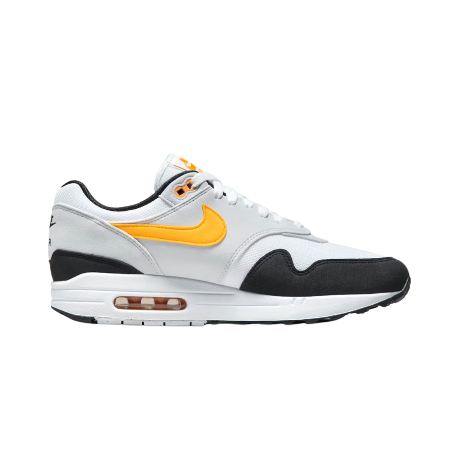 Nike Air Max 1 Men's Running Shoes - White/University Gold/Black | Comfortable Cushioned Sneakers for Jogging, Gym Workouts & Casual Wear