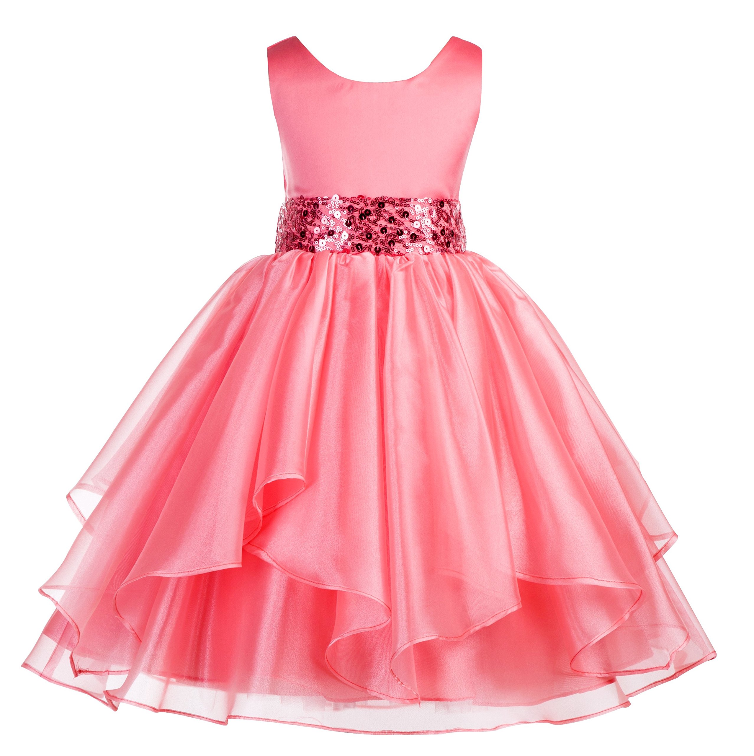 Ekidsbridal Asymmetric Ruffled Organza Sequin Flower Girl Dress for Toddlers - Perfect for Weddings, Pageants & Special Occasions