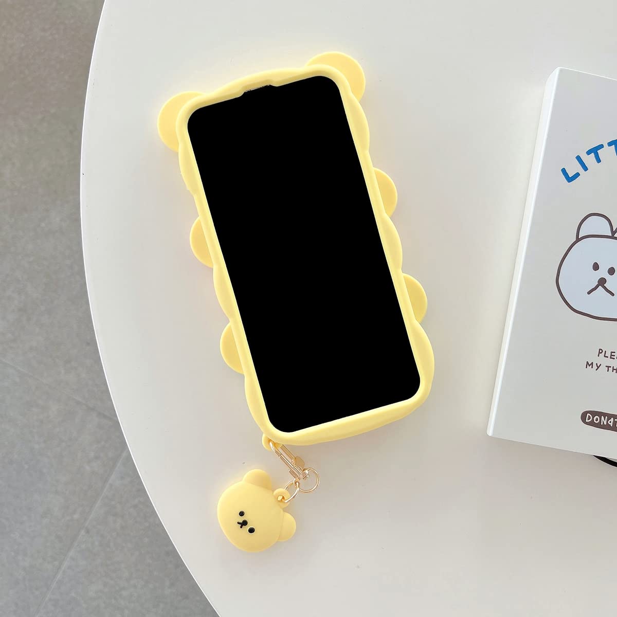 Cute 3D Silicone Bear Phone Case for iPhone 13 - Kawaii Cartoon Design with Keychain, Soft Rubber Shockproof Protective Cover for Women & Girls | Perfect for Everyday Use, School, Work, and Travel