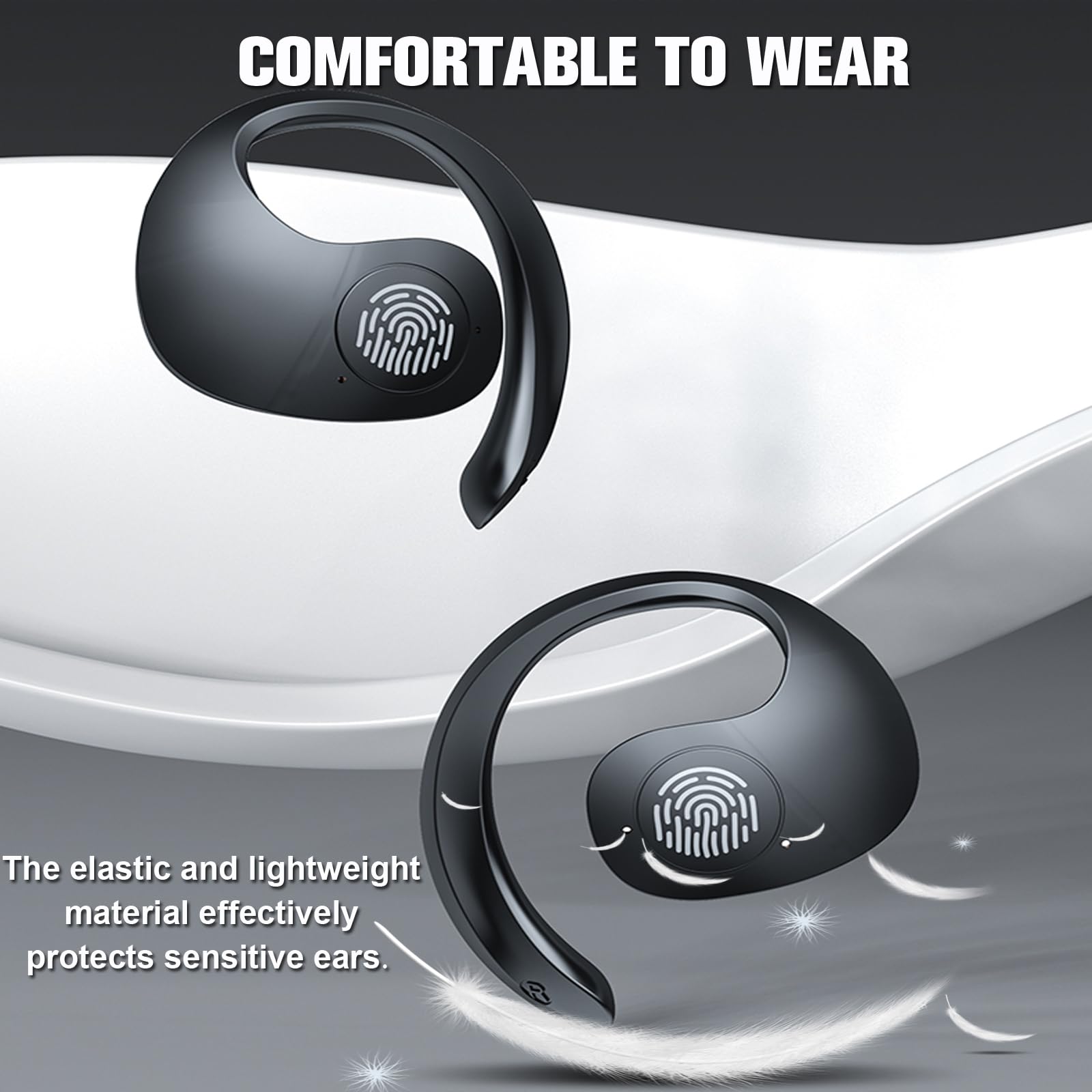 OWS Wireless Bluetooth Over-Ear Headphones with Ear Hooks - Air Bone Conduction Technology for Cycling & Gym - ENC Noise Cancelling for Workouts & Outdoor Sports