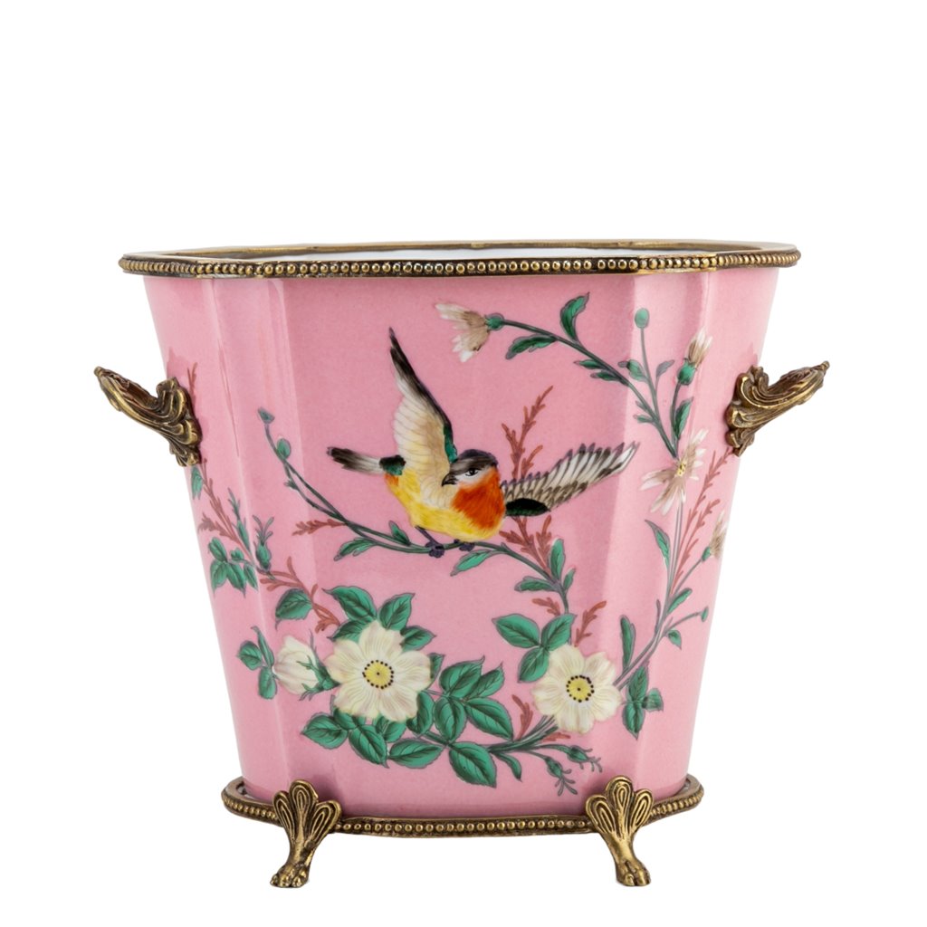 Vintage Chinoiserie Pink Porcelain Wash Basin - Elegant Hand-Painted Ceramic Sink for Bathroom Vanity, Farmhouse Decor & Luxury Powder Room Accessories