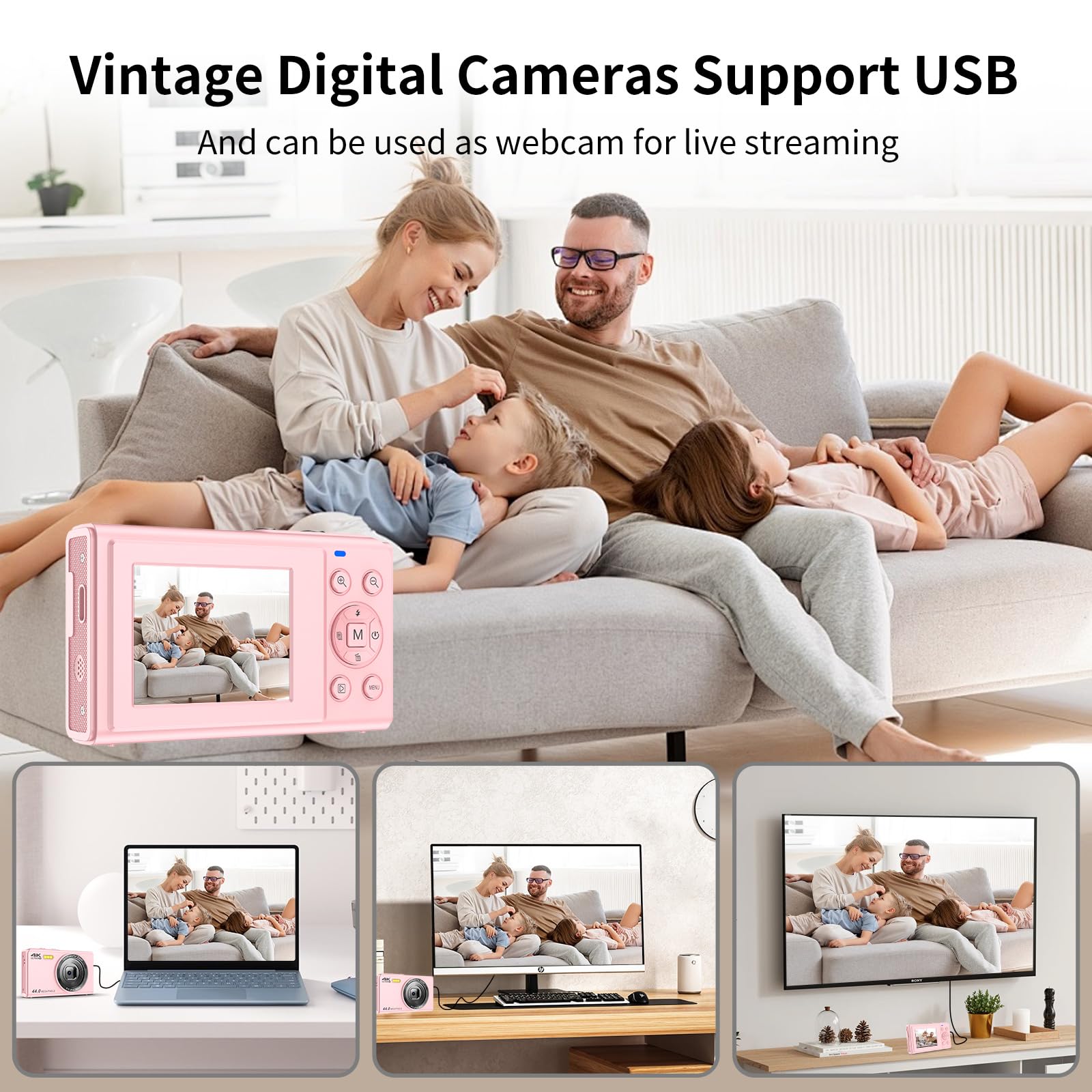 1080P FHD Kids Digital Camera with 32GB Card & 2 Batteries - Vintage Pink Mini Camera for Children, Teens, Boys & Girls | Perfect for Birthday Gifts, Travel Photography & First Camera Experience
