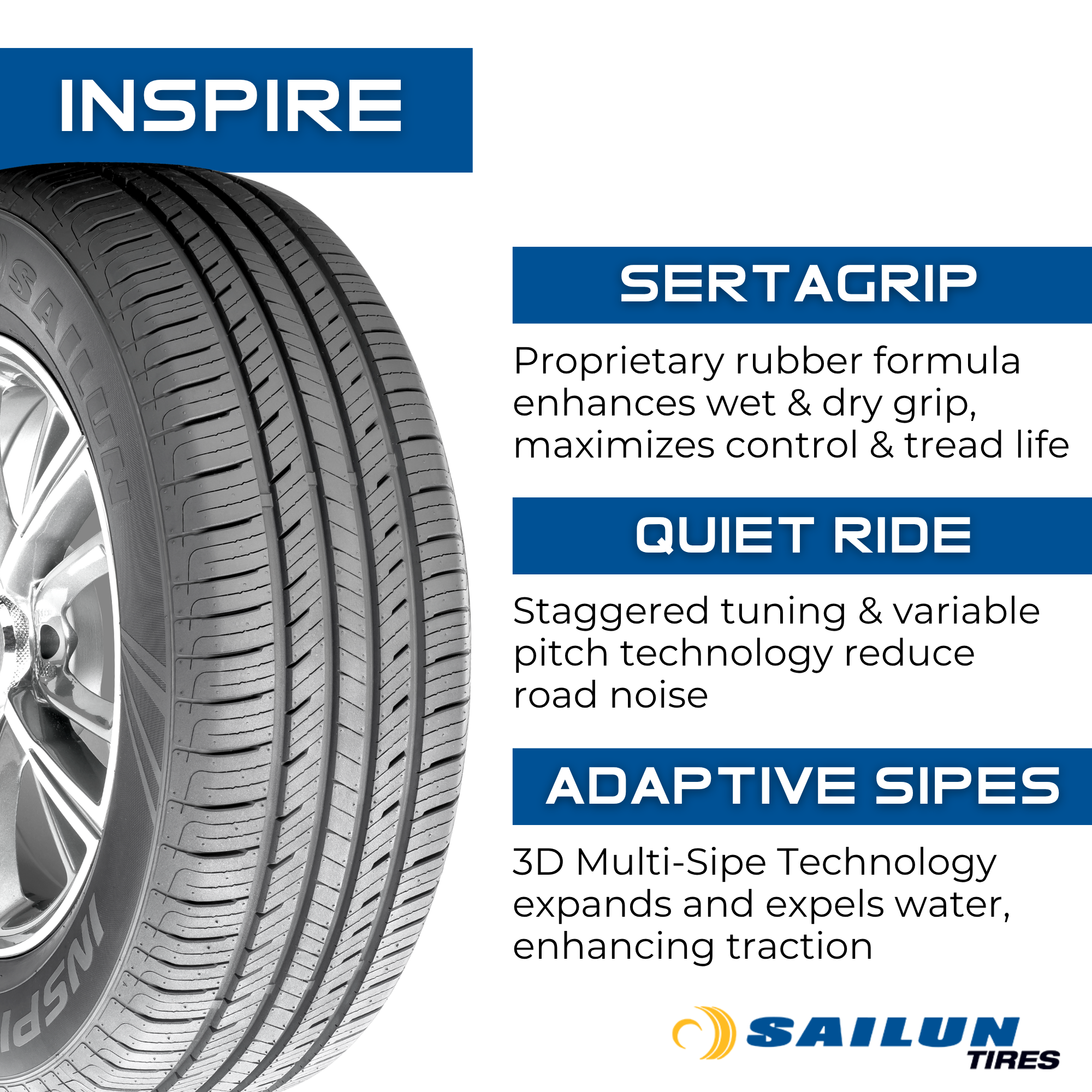 Sailun Inspire 175/65R14 82H All-Season Passenger Car Tires - Perfect for Sedans & Compact Cars on City Roads & Highways