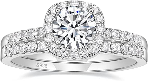 SUKKCCNO 2PCS Cushion Cut Zircon 925 Sterling Silver Fashion Ring Set - Engagement, Wedding, Promise & Anniversary Rings for Women & Girls | Perfect for Proposals, Bridal Jewelry, Date Nights & Special Occasions