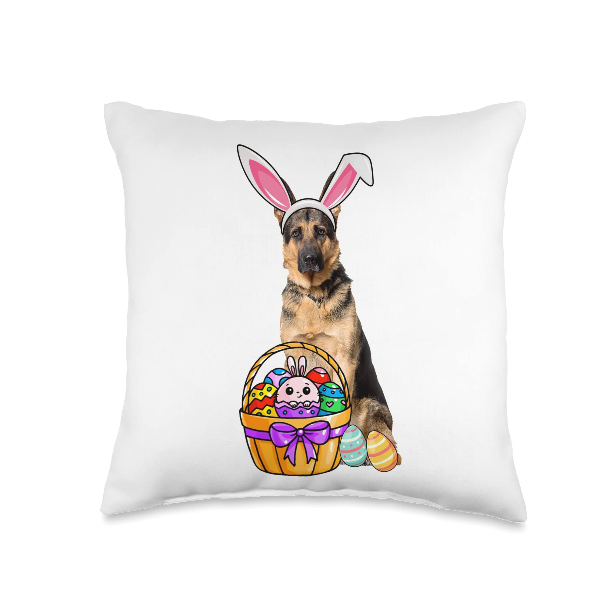 Funny German Shepherd Easter Egg Throw Pillow Cover - 16x16 Inch Multicolor Cute Dog Decor for Sofa, Bedroom, Easter Party Decorations