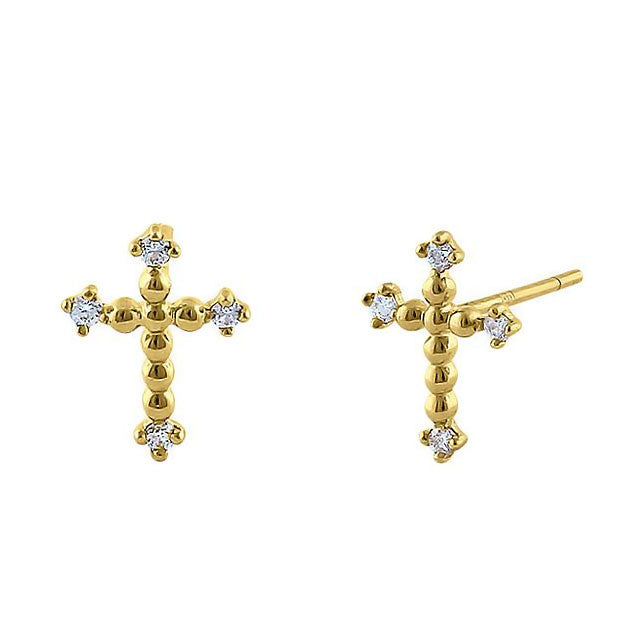 14K Yellow Gold Round Cross Diamond Stud Earrings for Women - Perfect for Everyday Wear, Gifts & Special Occasions