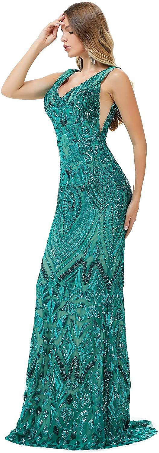 Sparkly Sequin Mermaid Evening Dresses for Women - Gold & Royal Blue Trumpet Prom Gowns for Parties, Weddings & Special Occasions