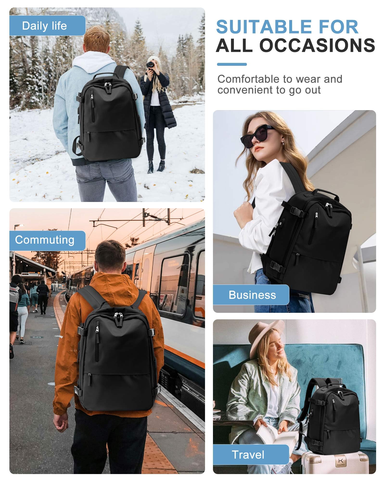 Lightweight Travel Backpack for Women & Men - TSA Approved Carry On Backpack with USB Charger, Water Resistant Daypack for Hiking, Business & Airplane Use - Perfect for Commuting, College & Weekend Getaways
