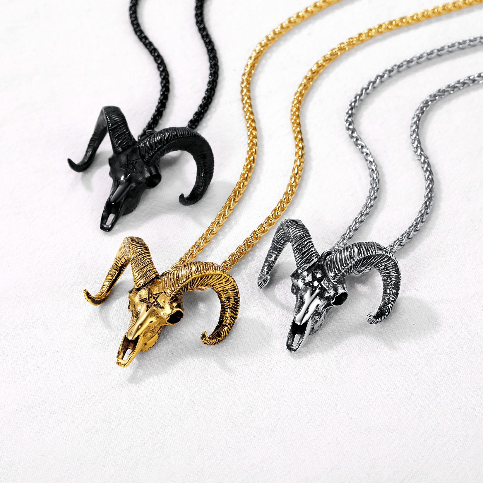 U7 Inverted Cross Necklace - Upside Down Cross Pendant in Stainless Steel, Gothic Devil Necklace with Baphomet Goat Head Charm for Men & Women - Perfect for Gothic Fashion, Occult Jewelry & Alternative Style Accessories