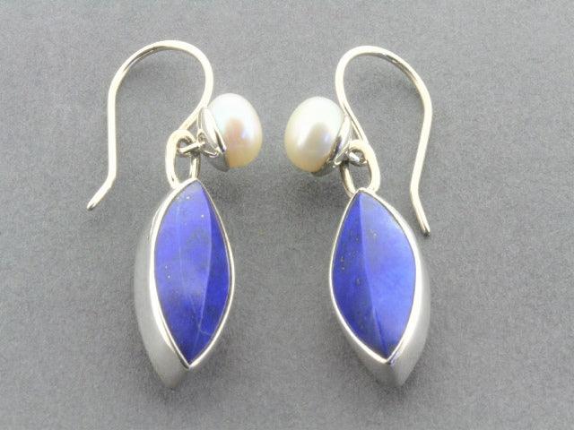 Elegant Lapis & Freshwater Pearl Earrings - Sterling Silver Almond Shape Dangle Earrings for Women - Perfect for Weddings, Parties & Special Occasions