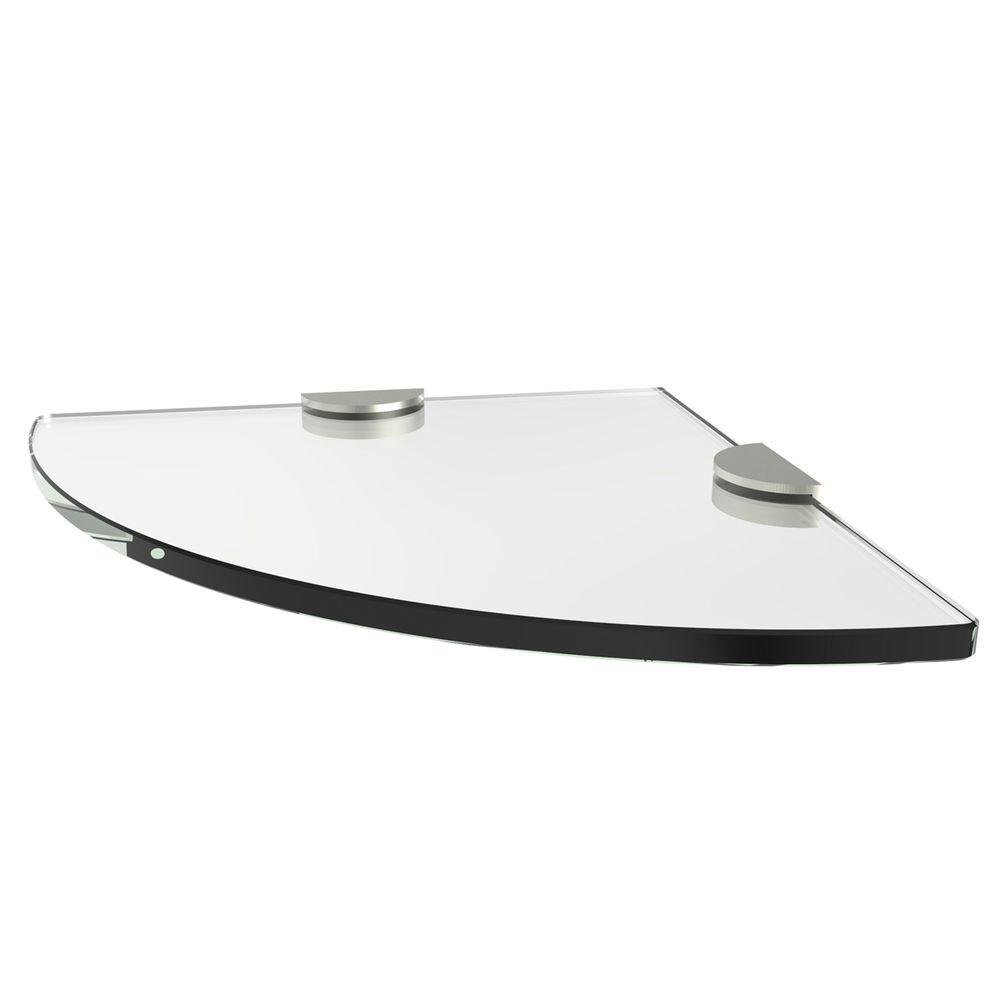 Satin Nickel Sine Corner Glass Shelf – Modern Floating Bathroom or Kitchen Storage Shelf – Perfect for Small Spaces, Showers, and Vanities