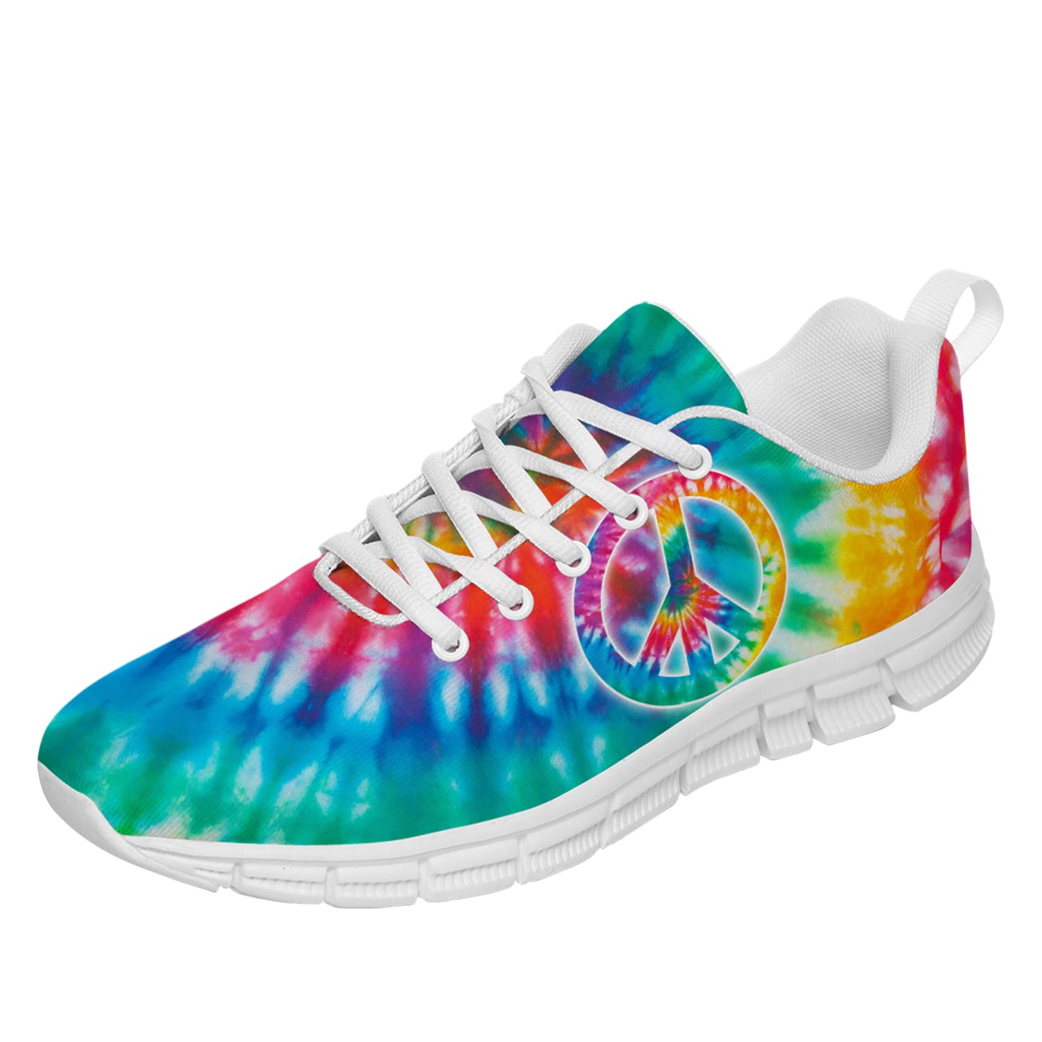 Women's Tie-Dye Peace Sign Tennis Shoes - 3D Printed Personalized Mesh Fashion Sneakers for Running & Casual Wear | Gifts for Women, Girls & Family | Available in Men's Size 10.5 & Women's Size 12 | Perfect for Gym, Workouts, Street Style & Everyday Fashion