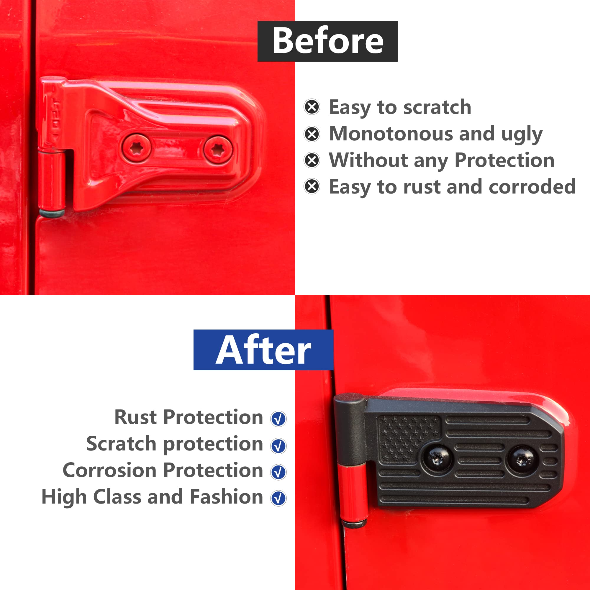 **JL Door Hinges for Jeep Wrangler & Gladiator (2018-2023) - OEM Replacement Hinge Sleeves, Aluminum, Black (8-Piece Set) - Perfect for Off-Roading & Daily Driving**