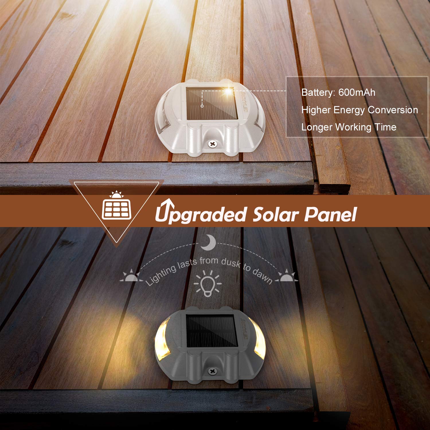 JACKYLED 6-Pack Solar Dock Lights with Switch - Warm White Waterproof Outdoor LED Deck Lighting for Driveway, Marine, Step Stair, Garden, Sidewalk & Path | Solar Powered Road Studs for Night Safety & Landscape Illumination