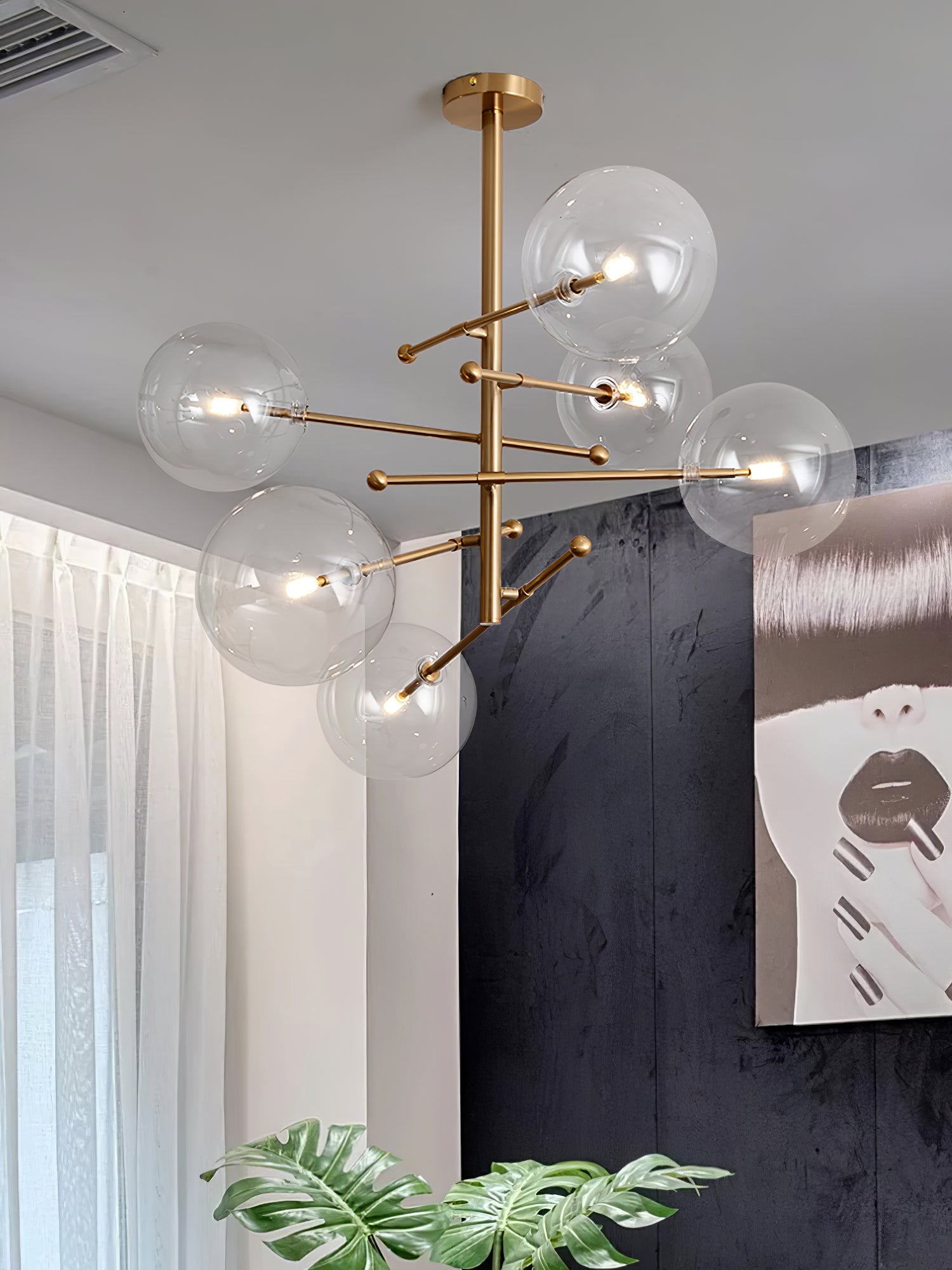 Elegant Glass Globe Chandelier - Modern Crystal Ceiling Light Fixture for Dining Room, Living Room, Bedroom Decor | Energy Efficient LED Lighting | Easy Installation Home Lighting Solution