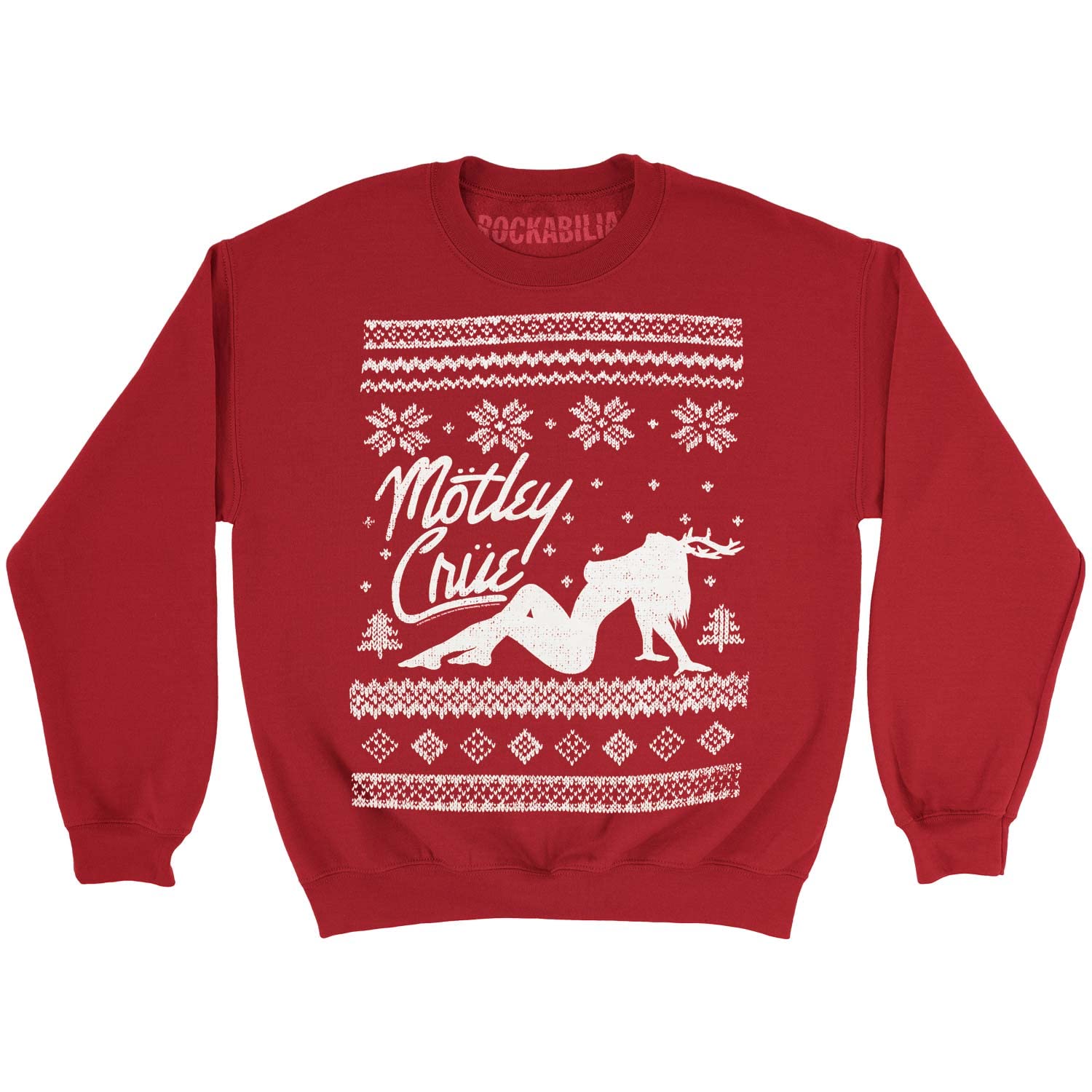 Motley Crue Men's Holiday Red Crew Neck Sweatshirt - X-Large Size, Soft Cotton Blend, Vintage Rock Band Tee - Perfect for Concerts, Christmas Gifts & Casual Wear