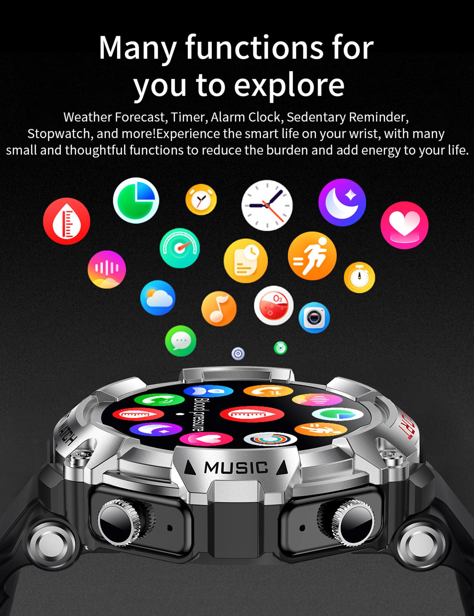 1.52'' HD Rugged Military Smart Watch with Bluetooth Earbuds - 3-in-1 Fitness Tracker with Heart Rate Monitor, Sleep Tracking & Local Music Storage | Perfect for Outdoor Activities, Workouts & Daily Use