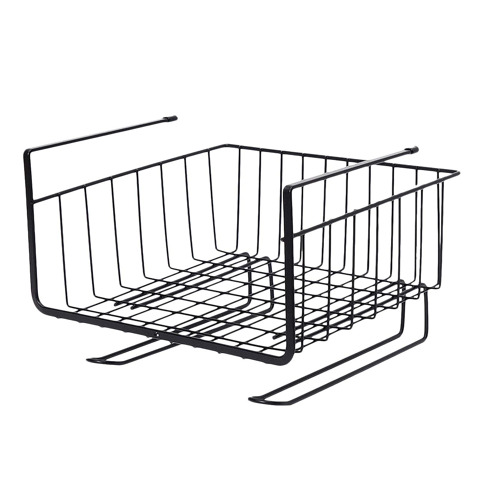 Zerlibeaful 2-Pack Hanging Storage Basket & Wardrobe Shelf Organizer with Silicone Coloring Mat - Space-Saving Closet & Bathroom Storage Solution (Black, One Size)