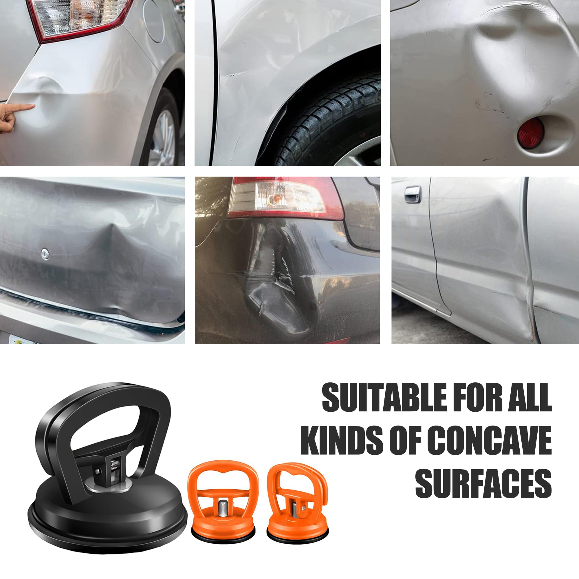3 Pack Car Dent Puller & Remover Tool - for Auto Glass, Screens, Tiles - Black & Orange