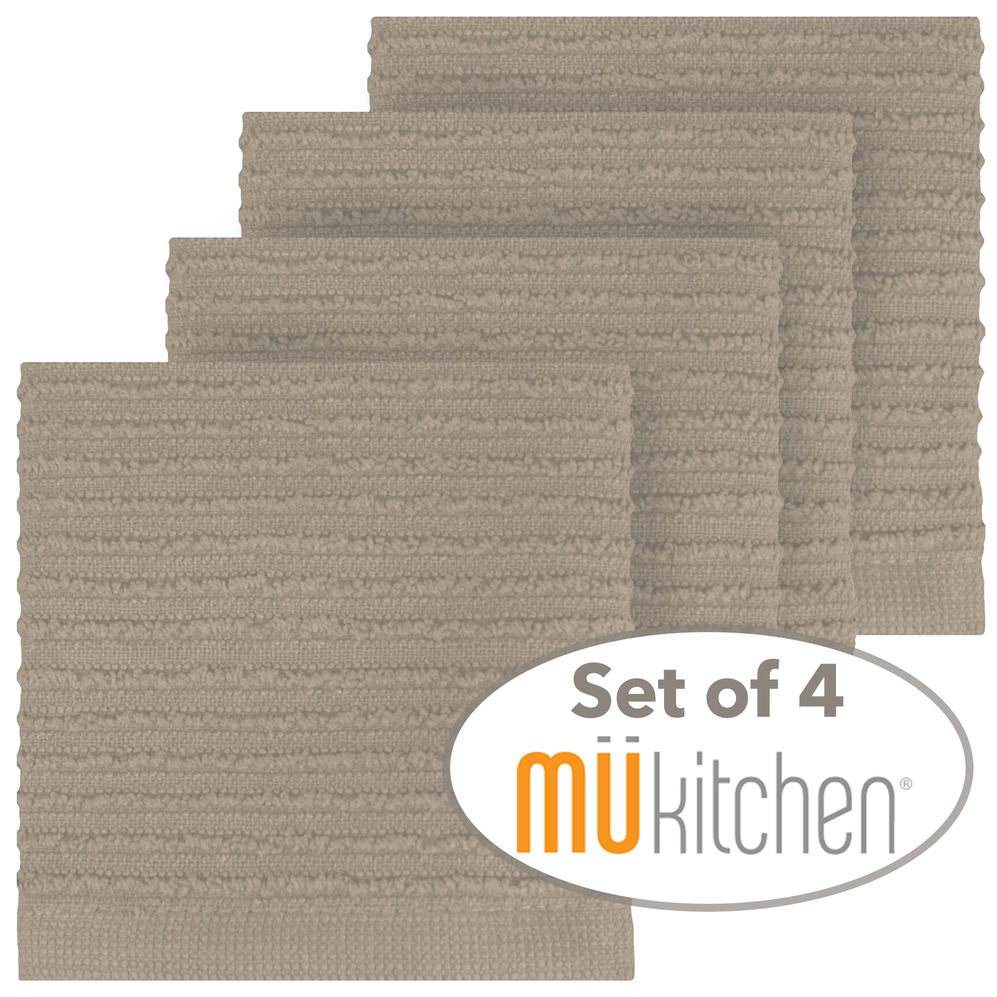 Premium Ridged Terry Cotton Dish Cloths - Super Absorbent Kitchen Towels for Washing & Drying Dishes | Reusable & Machine Washable | Set of 4 | Platinum | Perfect for Daily Dish Cleaning, Counter Wiping & Household Chores
