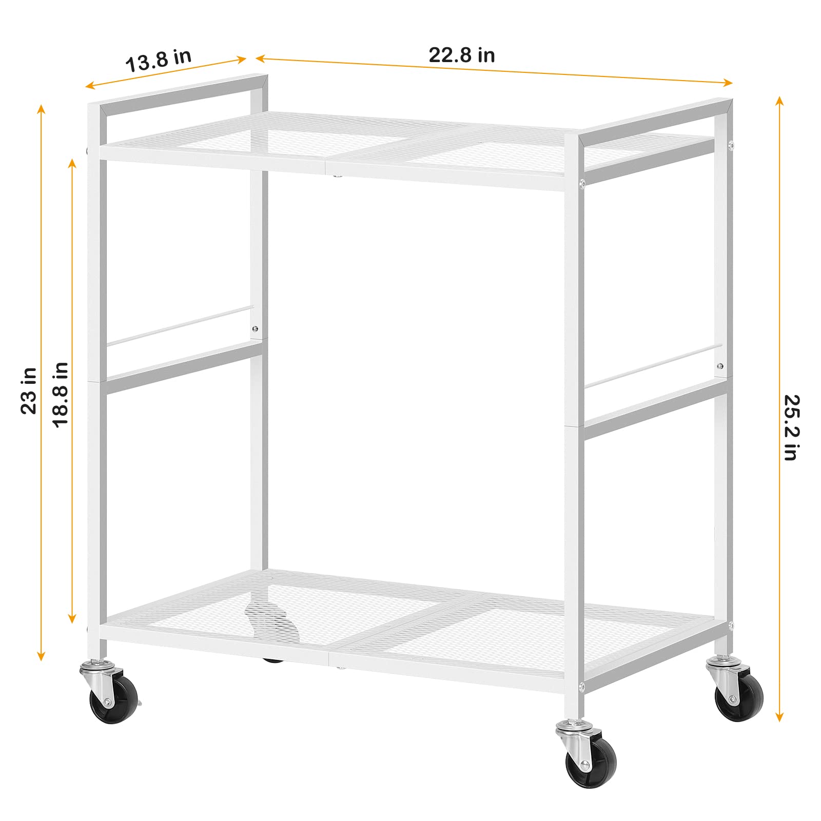 Metal Rolling Computer Tower Stand with 2-Tier Storage - Heavy Duty PC Stand Holds 40lbs, Under Desk Mobile Printer Cart for Home & Office Workspace (White) - Perfect for Compact Desks & Clutter-Free Workspaces