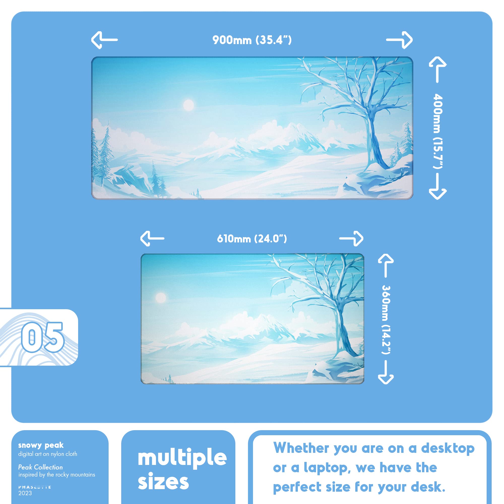 PhaseByte Extended Gaming Mouse Pad - Non-Slip Large Mouse Mat with Stitched Edges for PC & Laptop - Smooth Micro-Fiber Surface Desk Pad (35.4x15.7x0.16 inches) - Perfect for Gaming, Office Work & Graphic Design - SnowyPeak White