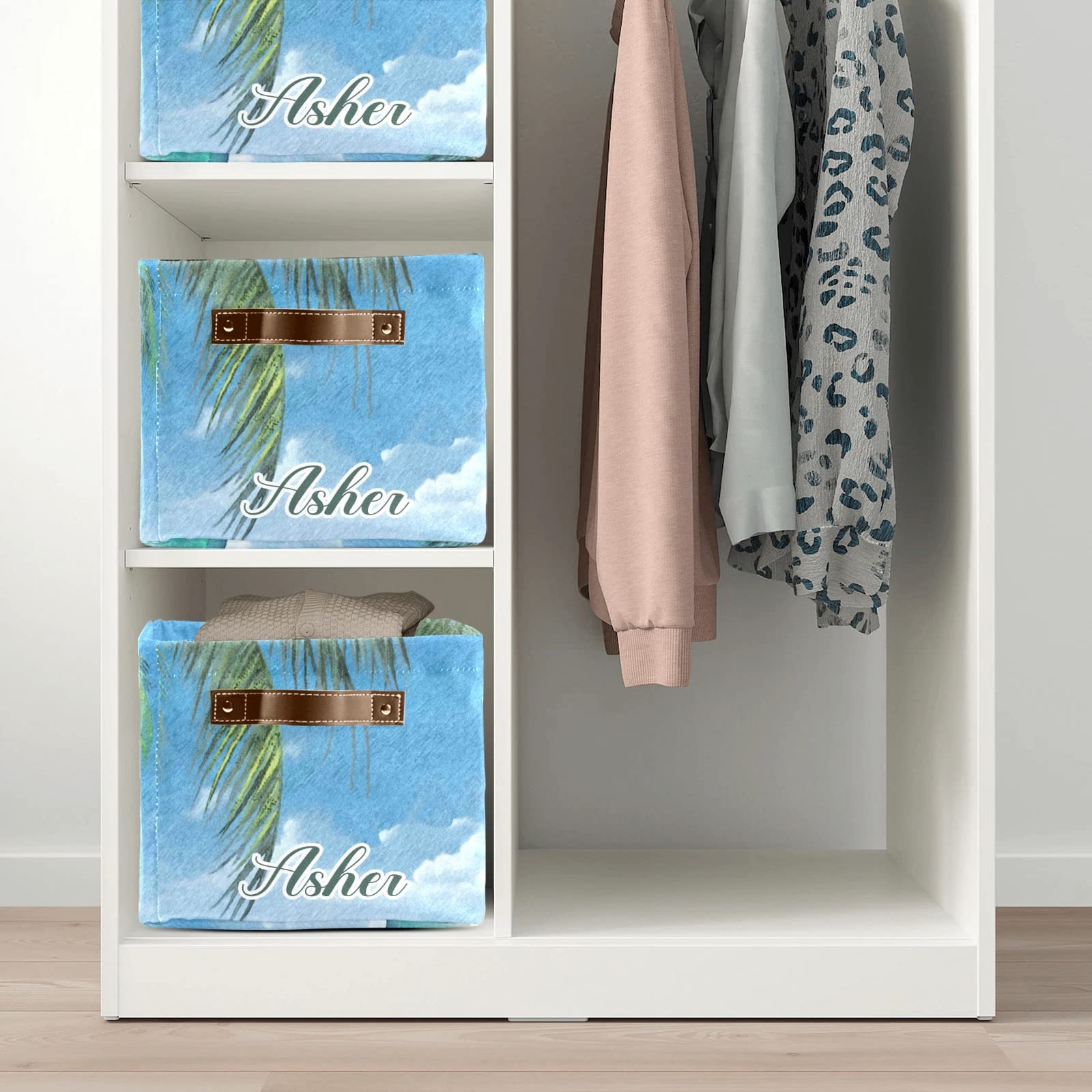 Personalized Large Storage Baskets with Handles - Tropical Beach Vacation Theme - Organize Shelves, Closet, Bathroom, Nursery & Home Decor - Perfect for Toys, Linens & Home Organization (1 Pack) - Great for Beach House Decor, Kids' Room Storage & Bathroom Organization