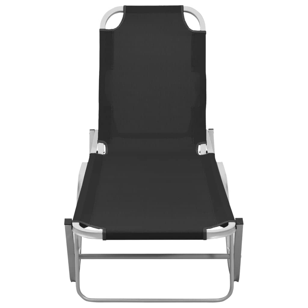 Premium SKM Sun Lounger with Aluminum Frame & Durable Textilene Fabric in Black - Perfect for Poolside, Beach, Patio, and Outdoor Relaxation