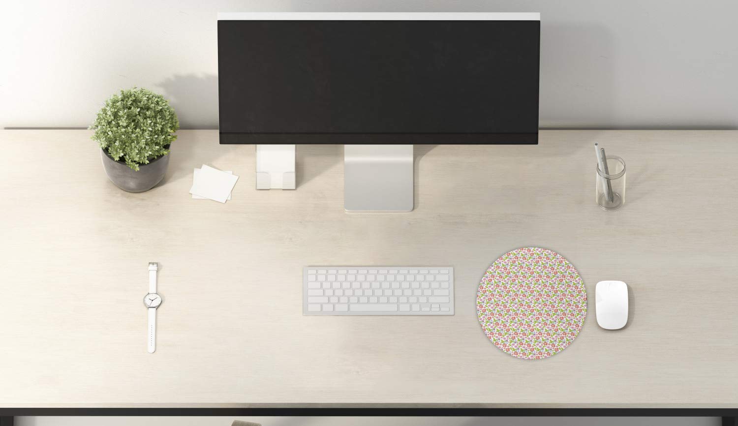 Ambesonne Floral Computer Mouse Pad - Vibrant Spring Themed Colorful Plant Design, Non-Slip Thick Rubber Round Gaming Mousepad (8