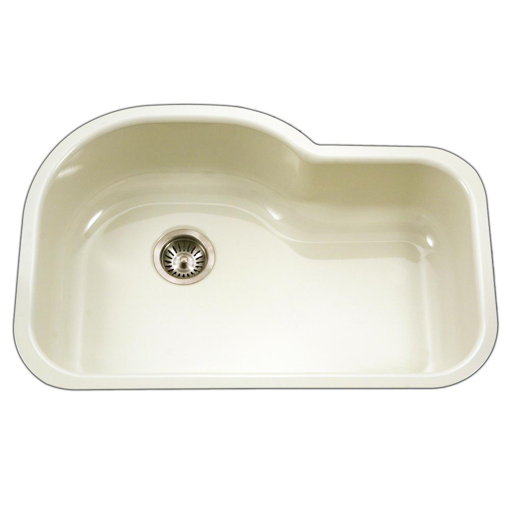 Hamat CER 3221S BQ Undermount Offset Single Bowl Kitchen Sink - Premium Enamel Steel Construction in Biscuit Color | Perfect for Modern Kitchens, Small Spaces & RV Use