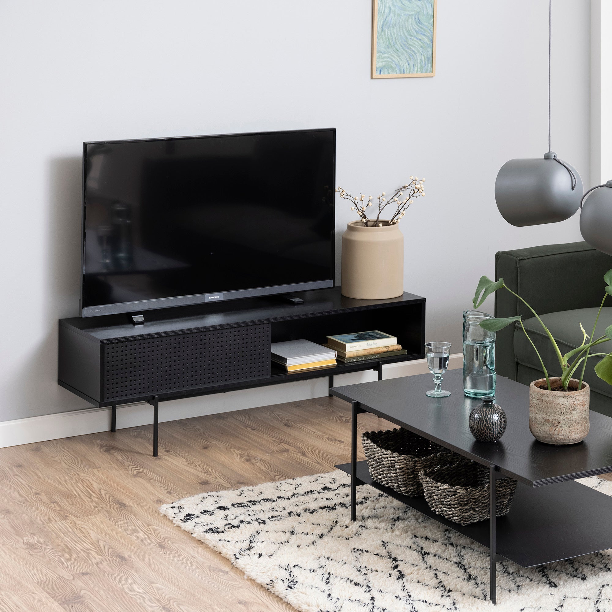 KREMAN 140cm Black TV Stand with Storage - Modern Entertainment Center for Living Room, Bedroom & Home Theater