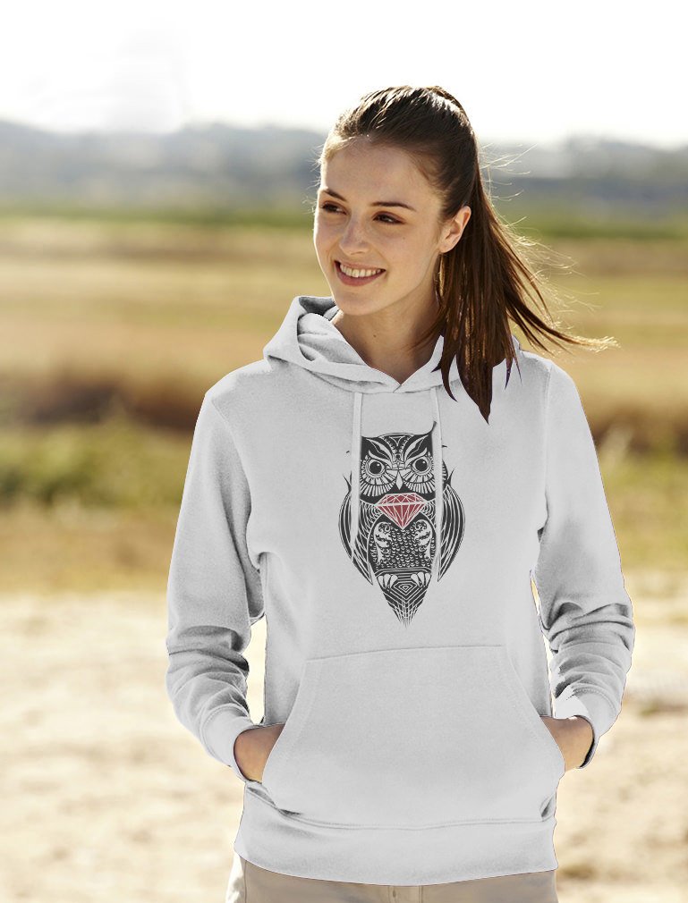 Women's Owl Hoodie - Diamond Owl Sweatshirt for Casual Wear & Gifts