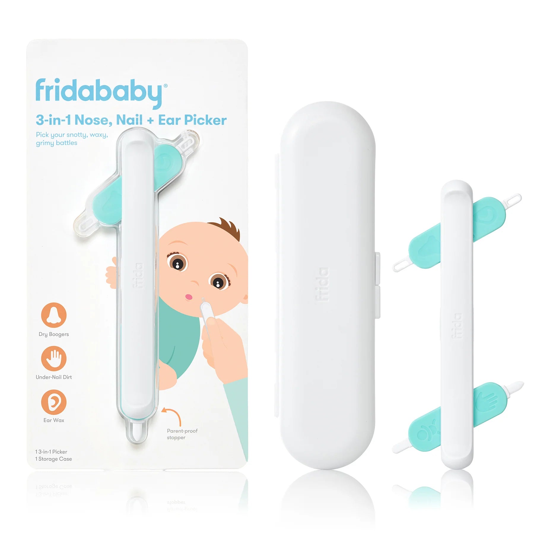 Frida Baby 3-in-1 Nose & Ear Cleaner Tool - Safe Baby Nose Sucker, Ear Wax Remover, and Nail Clipper Set for Newborns & Infants - Perfect for Gentle Hygiene Care at Home or Travel