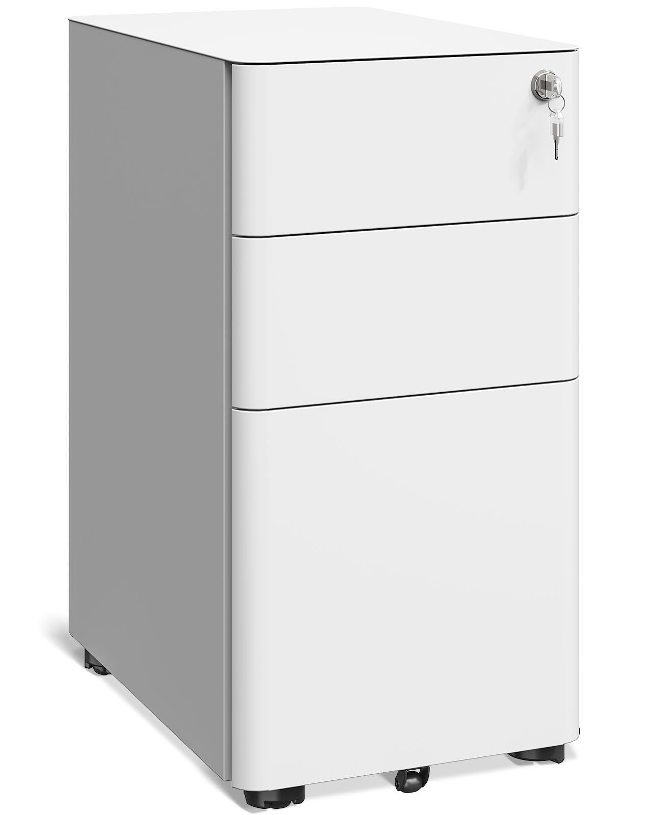 AODK 3-Drawer Rolling File Cabinet with Lock - Fully Assembled Mobile Storage for A4/Legal/Letter Files - White - Perfect for Home Office Organization & Document Management